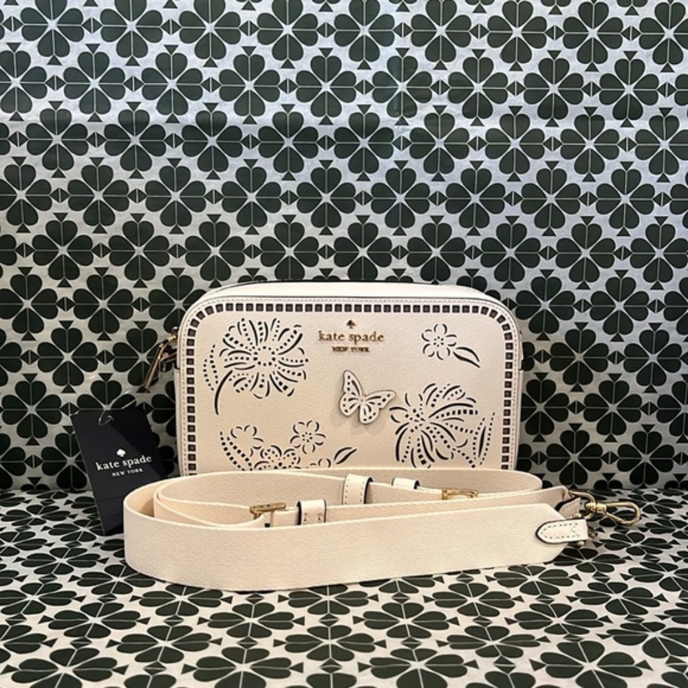 kate spade Madison Perforated Floral Butterfly Camera Crossbody Bag Meringue NWT - Picture 7 of 8